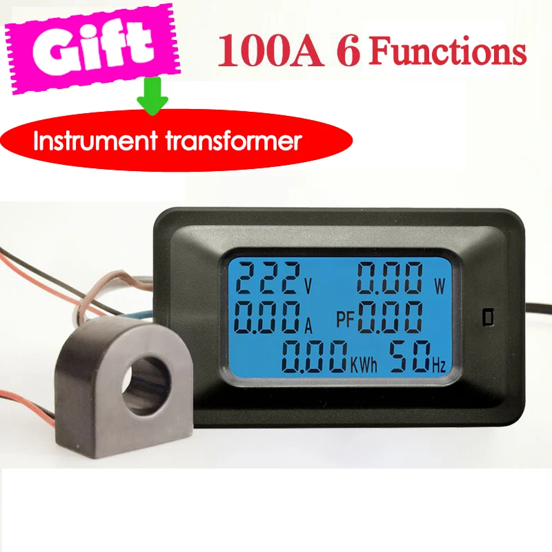 AC 110 V-250 V 100A lcd цифровая панель AC Измеритель мощности с трансформатором переменного тока