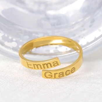 

Custom Name Ring Stainless Steel Double Name Engraving Ring For Women Engraving Tow Name Gold Ring anillos mujer BFF Jewelry