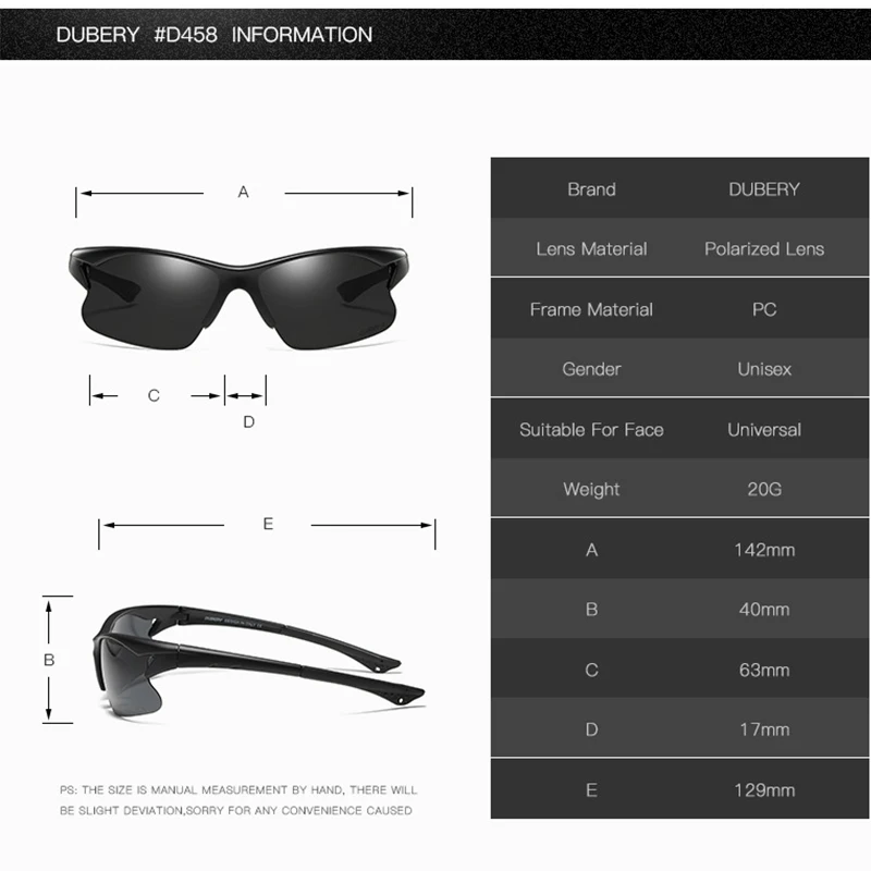 DUBERY Sport Style Polarized Sunglasses Men Travel& Fishing Half Frame Sun Glasses Photochromic Lens UV Goggles KD104