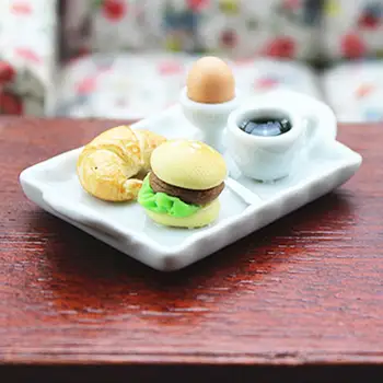 

Mini Egg Hamburger Bread Coffee Plate for 1/12 Doll House Miniature Scene Toy little girl great interest playing doll house gift