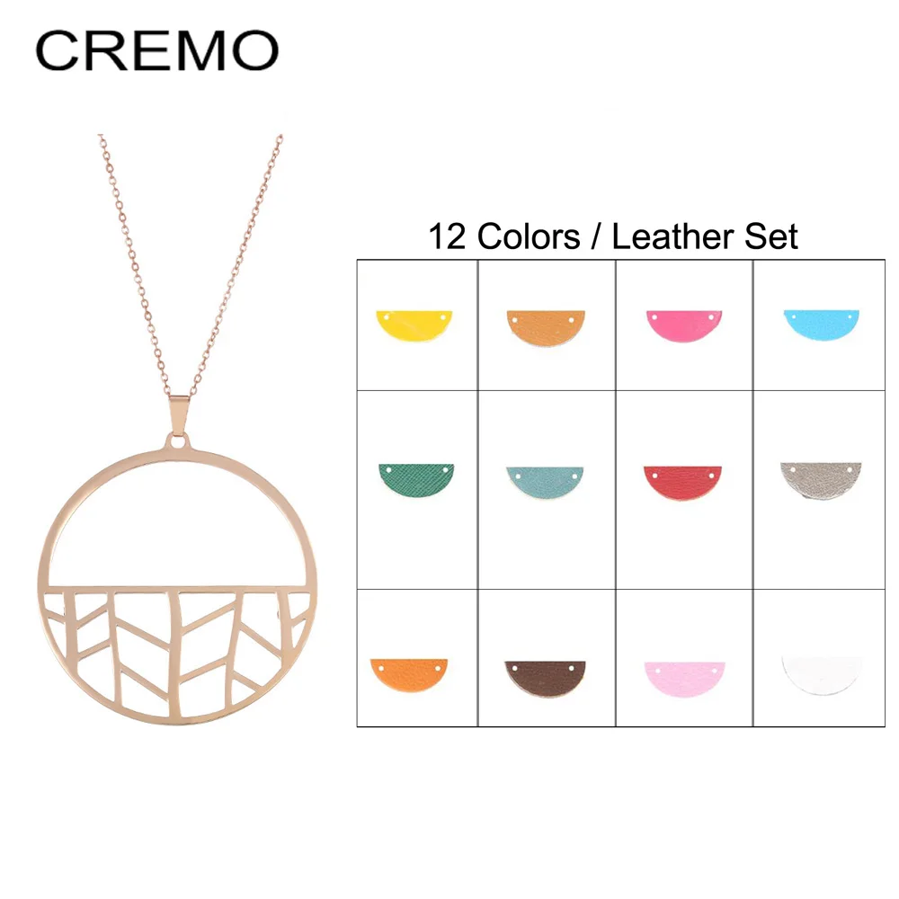

DIY Reversible Leather Round Pendant Necklaces Stainless Steel Interchangeable Leather Necklace collier femme bijoux georgettes