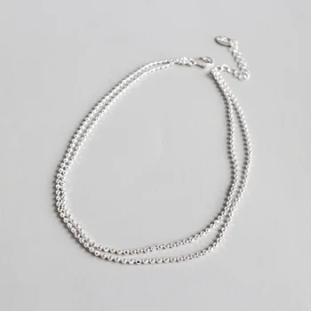 

100% S925 Sterling Silver double-deck Bead Chain Anklets Foot Chain Anklet bracelet Fine Woman lady Beach Party Gift