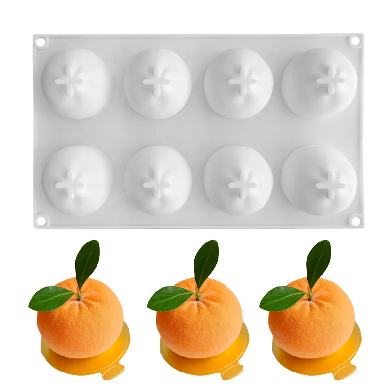 8 cavity orange Силиконовая 3D форма для торта в форме фруктов, форма для мусса, десерта, форма для яблока, лимона, груши, печенья, шоколада, формы для выпечки, сделай сам, противень для выпечки - Цвет: 8 cavity orange