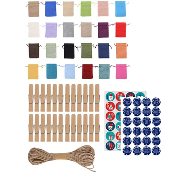 

1 Set 24 Days Hanging Bag Calendar Pouch Drawstring Candy Bags Christmas Advent Bag for Office Shop Home Party