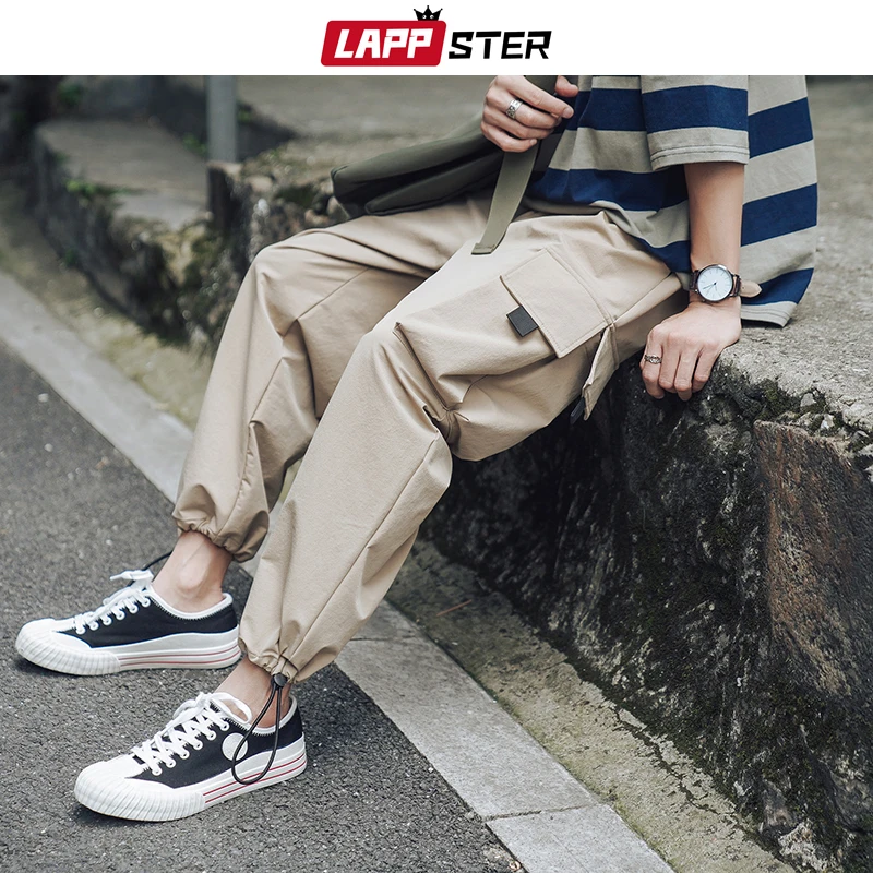 LAPPSTER Harajuku Японская уличная одежда шаровары Мужские Винтажные мешковатые с карманами джоггеры брюки карго корейские хип-хоп спортивные штаны