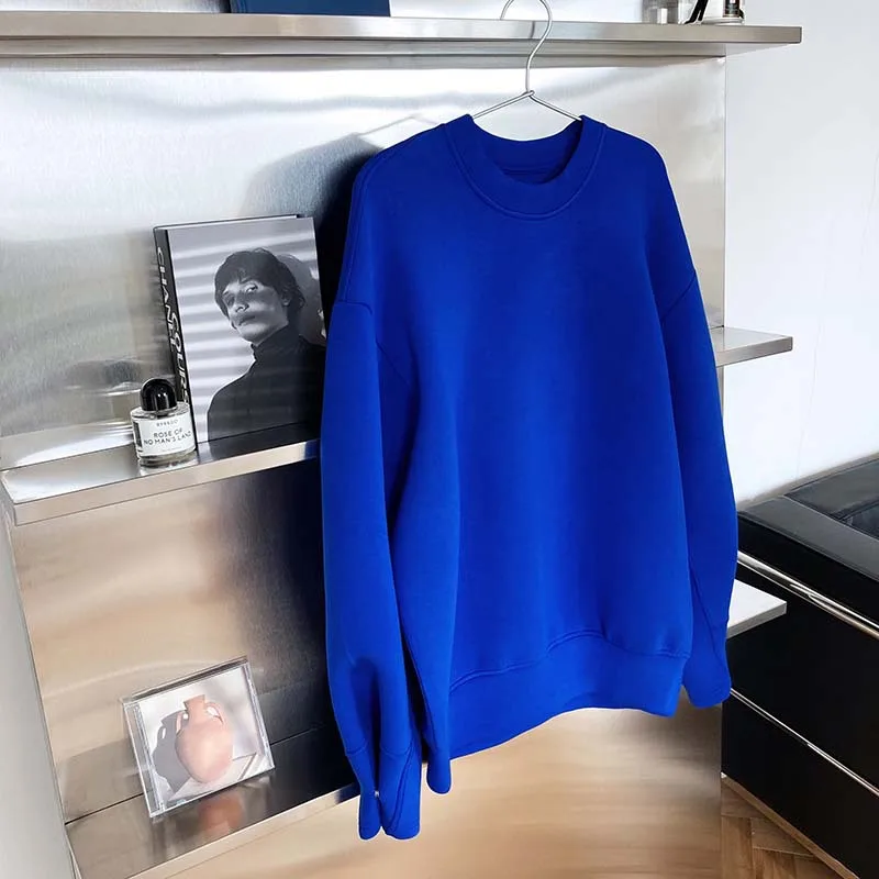 Luxury Quality Space Cotton Pullovers Sweatshirt Women Oversized Solid Color Electric Blue Spring Fall 2022  Korean Tops teddy bear hoodie