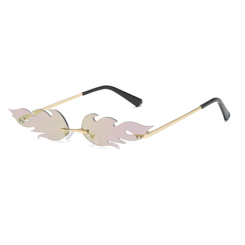 RBRARE, дизайнерские солнцезащитные очки для женщин,, высокое качество, без оправы, пламя, зеркальные солнцезащитные очки, металлические, маленькие солнцезащитные очки для мужчин, Oculos ретро - Цвет линз: Gold Purple