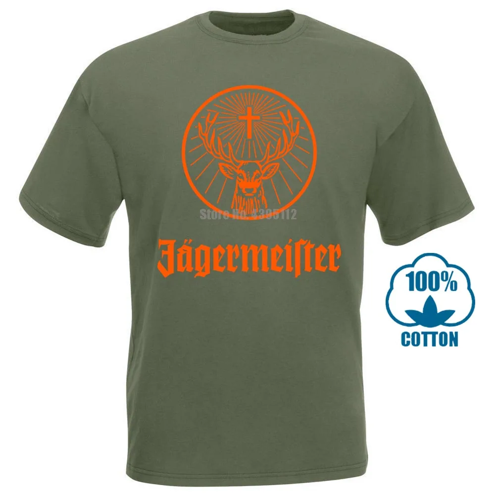 Армейский зеленый Jagermeister Немецкий Логотип Мужская черная футболка хлопок Новая мода из США - Цвет: Армейский зеленый