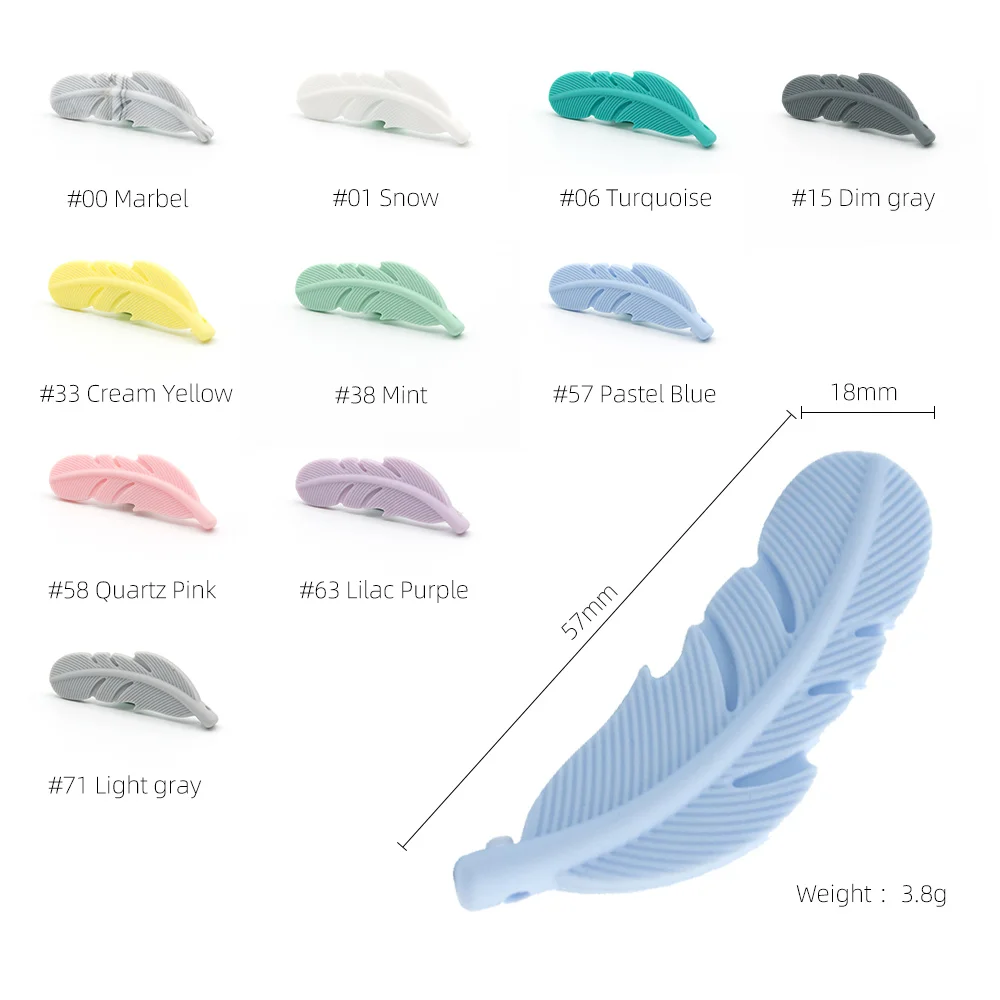 5 шт., силиконовые перьевые прорезыватели, пищевое перо, силиконовые бусины, BPA бесплатно, жевательные ожерелья, кулоны, пищевая игрушка для прорезывания зубов