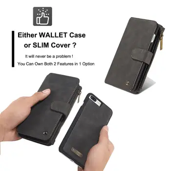 

CaseMe-007 For iPhone 11 Pro Max X XR XS Max SE 2020 6 7 8 Plus Leather Zipped Multifunction Wallet 2 In 1 Phone Cover Card Case