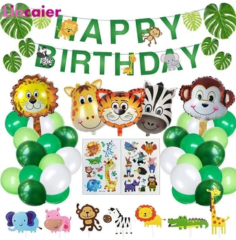 

46pcs Jungle Safari Theme Party Decorations Happy Birthday Kids Boys Favors Supplies Monkey Lion Tiger Animal Balloons Garland