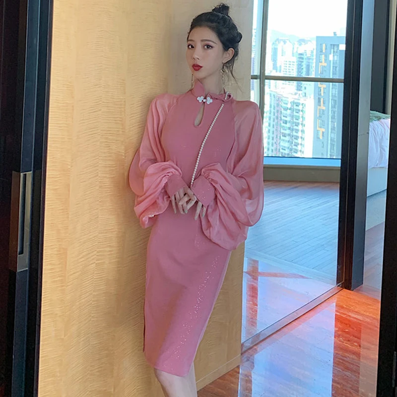 Китайское платье китайское женское традиционное шелковое атласное cheongsam сексуальное qipao с длинным рукавом свадебное винтажное qipao vestidos