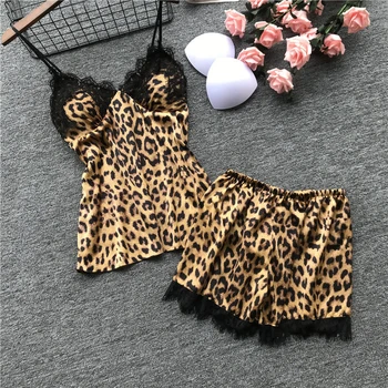 

Sexy Women Strap Tank Shorts Leopard Print Lace Sleepwear Babydoll Casual Sling Nightwear Ladies Pajamas Set Underwear New