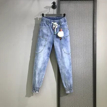 Эластичный пояс плюс бархатные джинсы женские с высокой талией свободные шаровары толстые теплые хлопковые брюки