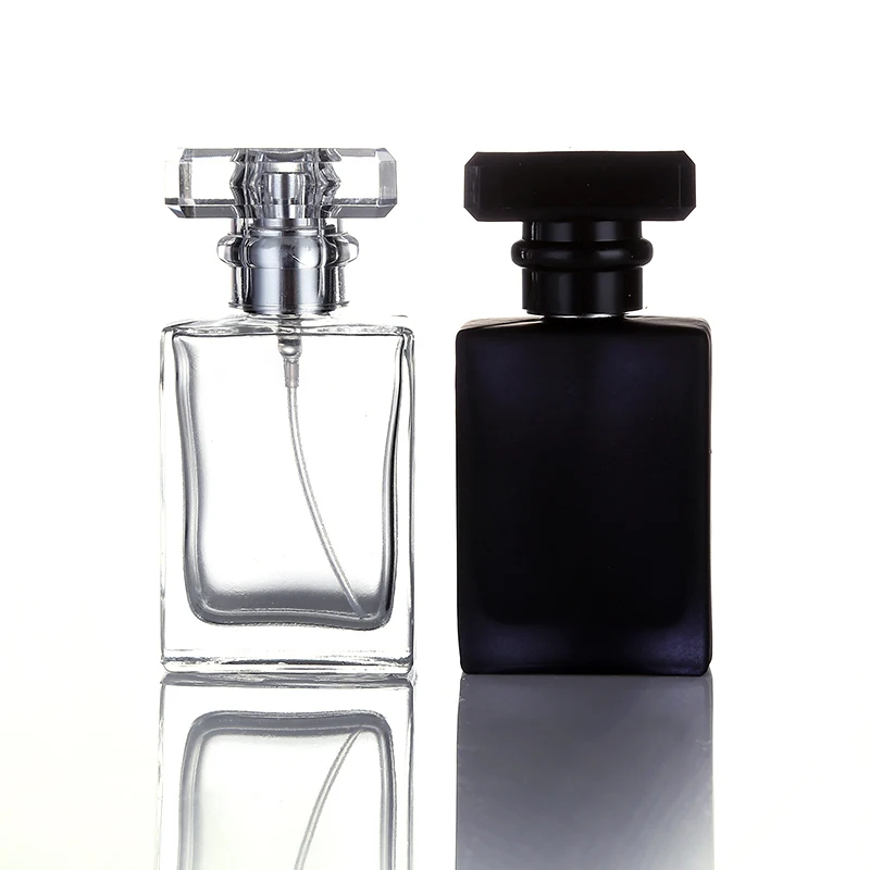 

1Pc Retail 30ml 50ml square perfume spray glass bottle spray bottle reusable bottle black transparent bottle