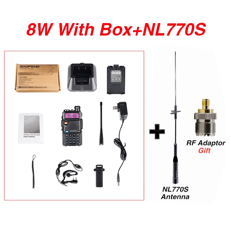 8W add NL770S Baofeng UV-5R рация+ NL770S антенна для мобильных автомобильных радиостанций охотничья станция Макс 150 Вт UV5R UHF VHF трансивер CB Ham радио - Color: 8W add NL770S