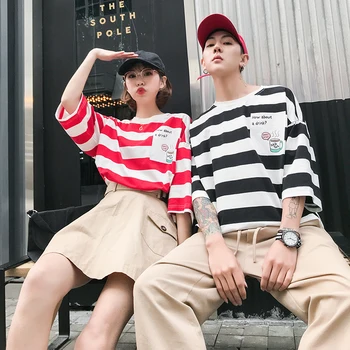 

2020 Spring And Summer New Harajuku Korean Ins Trend Striped Beach Men's Casual T-shirt Large Size Comfortable S-5Xl