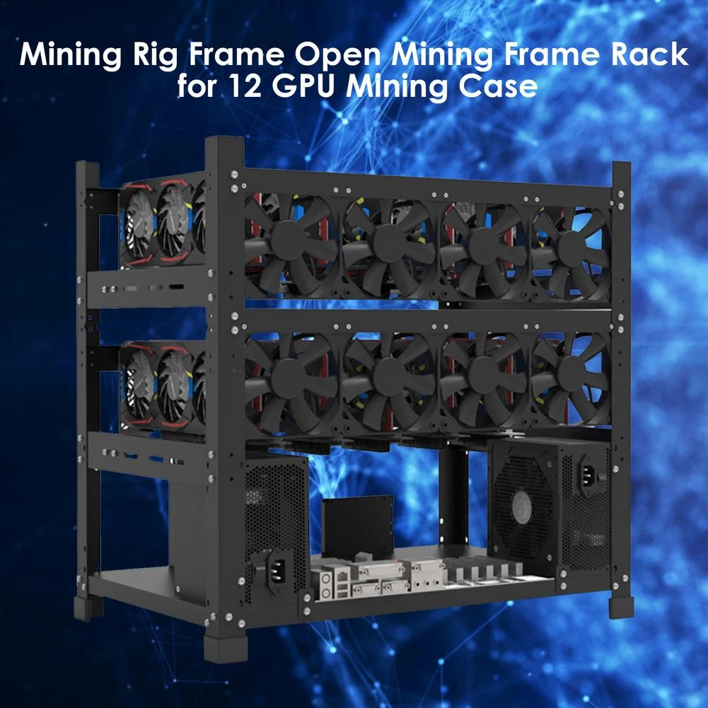 Black 3 Layers TOTOKA Open Mining Rig Frame Mining Case Rack Motherboard Bracket for 12GPU Bitcoin Mining Hardware Ethereum Mining Rig ETH//ETC//ZEC Ether Accessory Tool