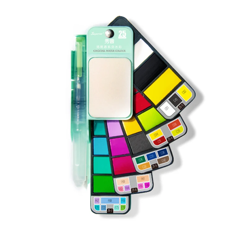 18/25Colors Solid Watercolors Set Portable Pigment Paints With Waterbrush Bright Color For Students Paint Art Supplies