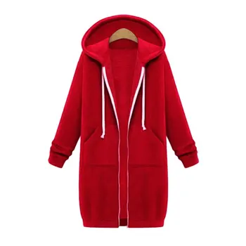 

Womens Fashion Winter Fleece Warm Hooded Coat Ladies Solid Color Long Sleeve Zipper Long Coats Seatshirt Coat Plus Size 2020 New