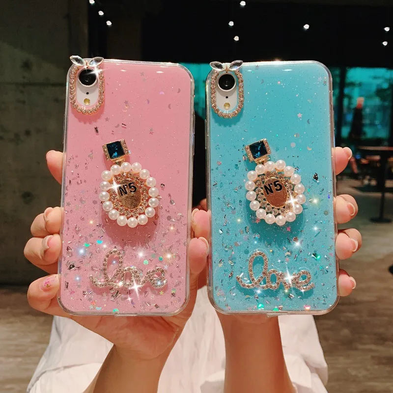 

NUOCDE Glitter Bling Sequins Phone Case For iPhone X XS Max XR 8 7 6 6s Plus Diamond Perfume bottle Love Heart Soft TPU Cover