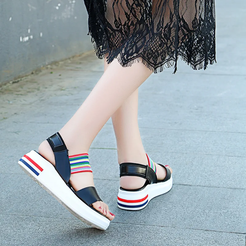 Летние Для женщин сандалии на танкетке губка, широкая платформа ...