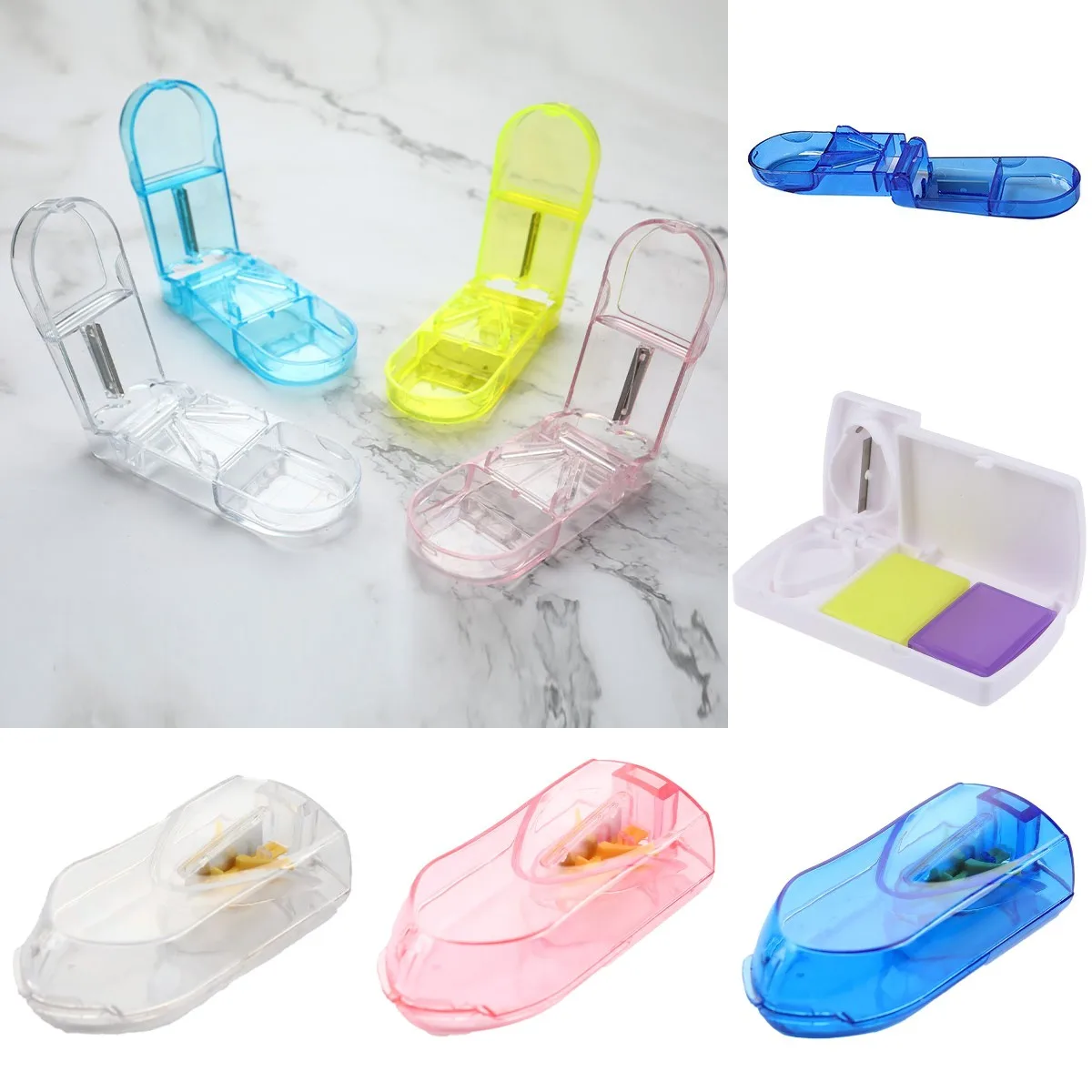 Mini Portable Pill Cutter Pill Cases Medicine Box Pill Crusher Grinder Splitter Tablet Cutter Divider Storage Case Pill Box
