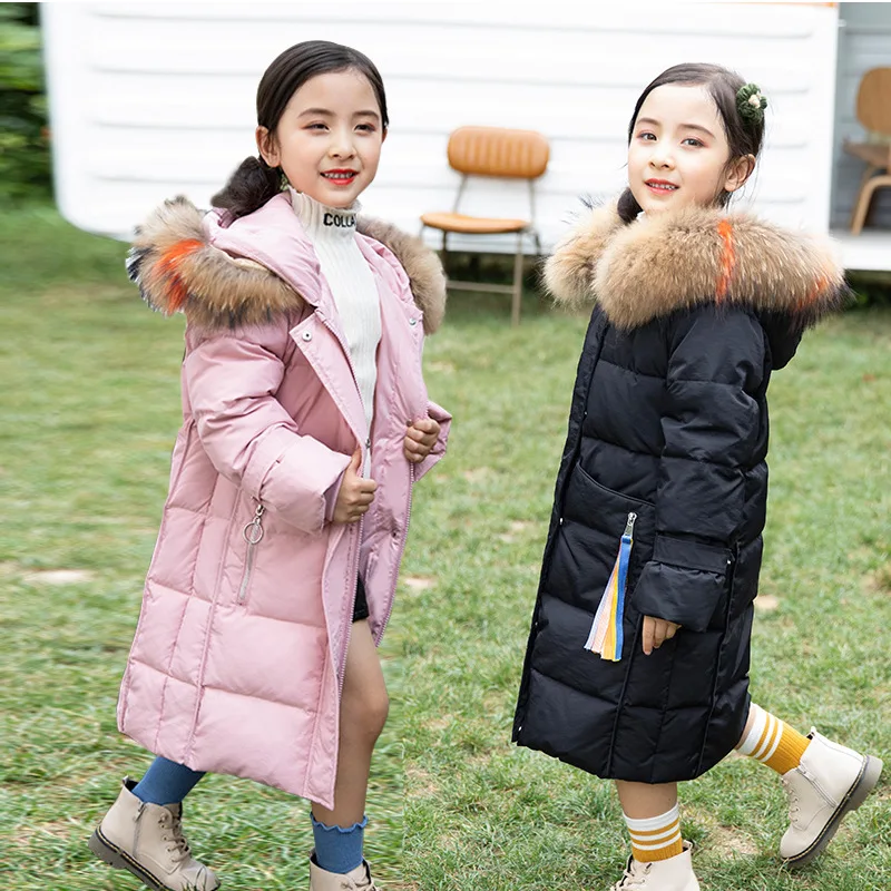 Зимние теплые пальто для девочек, куртки, детское плотное пальто с меховым воротником для девочек, детская верхняя одежда с цветочным рисунком для девочек