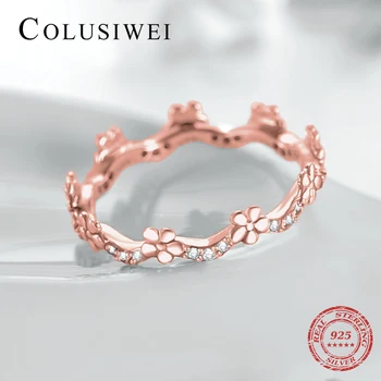 

Colusiwei Genuine 925 Sterling Rose Gold Color Shiny Clear CZ Flower Finger Rings for Women Wedding Engagement Jewelry Anel