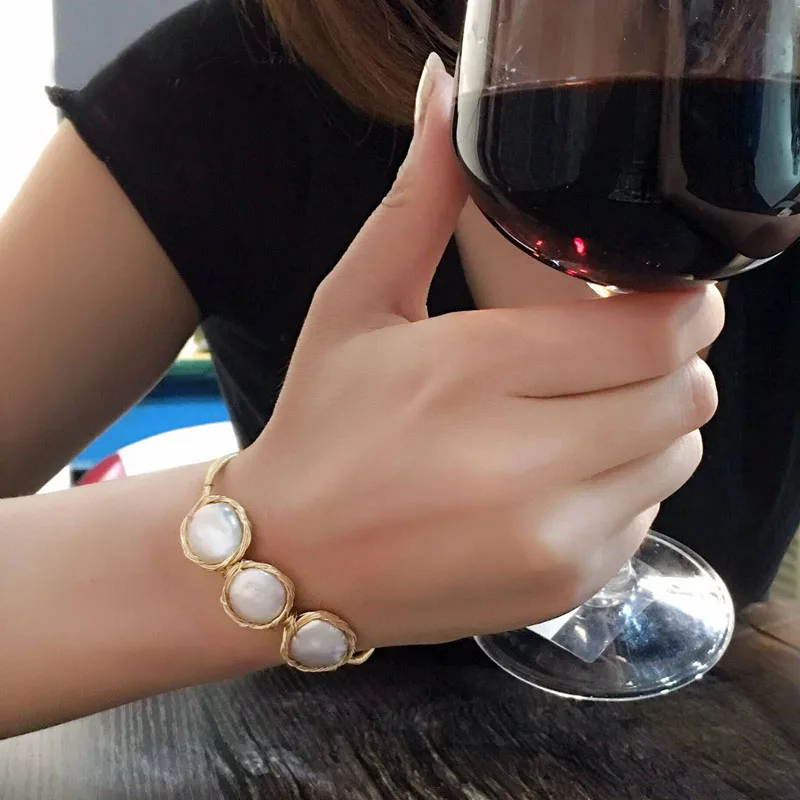 Bracelets for Women Hademade Brass wire Winding Braclet on hand Real Freshwater Pearls Baroco style femme Birthday Gifts