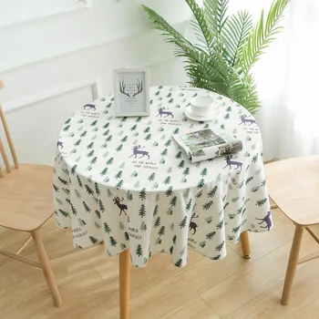 

Christmas Tree Pattern Round Table Cloth Cotton Linen Nordic Round Tablecloth Colored Stripe Washable Table Cloth for Tea Table