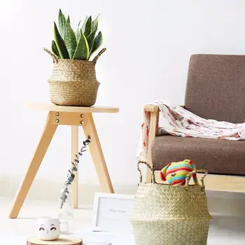 

Household Folding Flower Pot Natural Storage Basket Living Room Flower Gardening Decoration Portable Plant Rattan Flower Baske