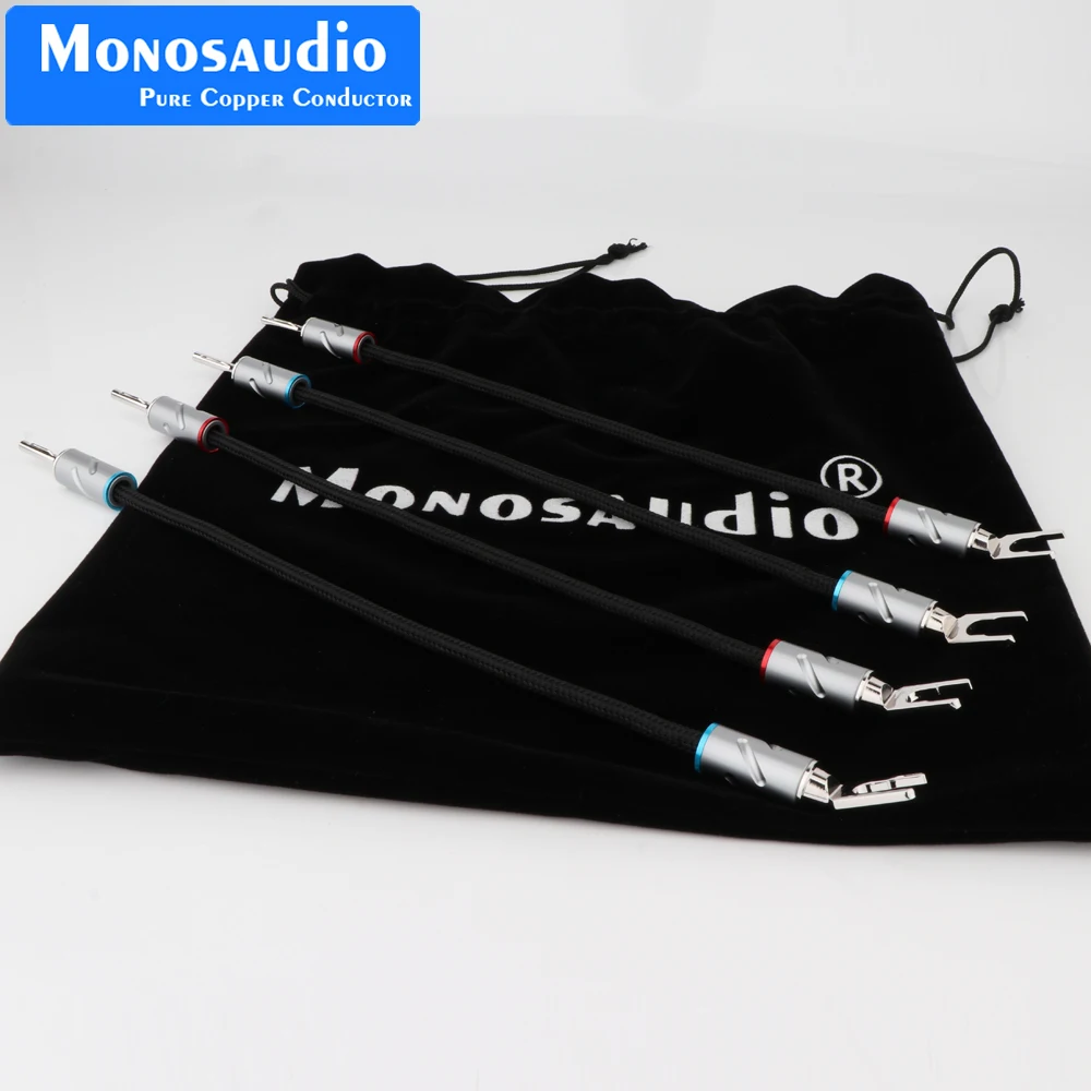 

Monosaudio Eclipse серия 100% чистый серебристый динамик Джампер кабель Hi-end Серебряный мостовой провод с Y-образной вилкой/разъемом типа банан