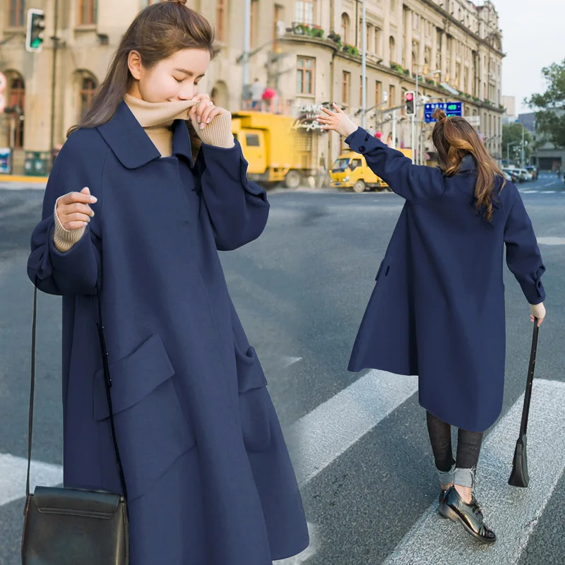 

CHIC Hong Kong Style Woolen Jacket Women's over-the-Knee Mid-length 2019 Autumn And Winter Korean-style Loose-Fit Slimming Stude