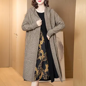 

Autumn And Winter New Street Style Solid Color Hooded Long Sleeve Loose Sweater Cardigan Coat L-2XL 91F225
