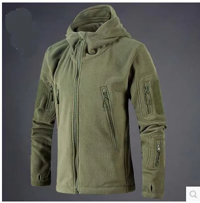 Новая военная тактическая уличная мягкая оболочка флисовая куртка мужская армейская Polartec Спортивная термальная охотничья спортивная куртка с капюшоном - Цвет: Армейский зеленый