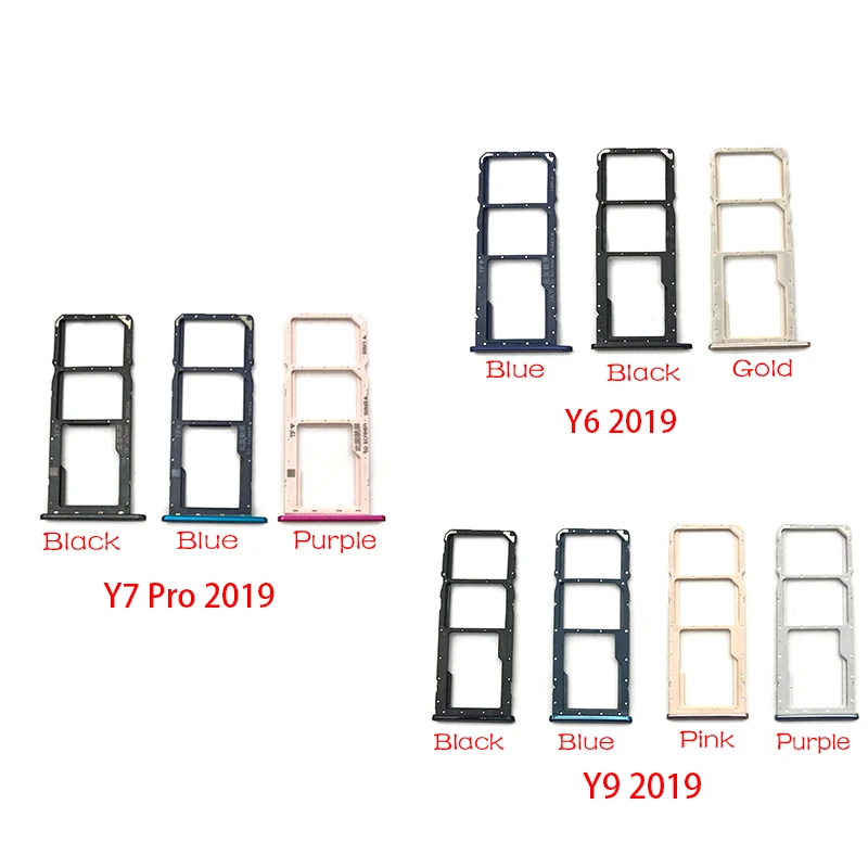 Phone Sim Chip SD Card Tray For Huawei Y6 Y9 Y7 Pro 2019 Sim Card Micro SD Slot Tray SIM Card Holder Adapter + Pin Replacement