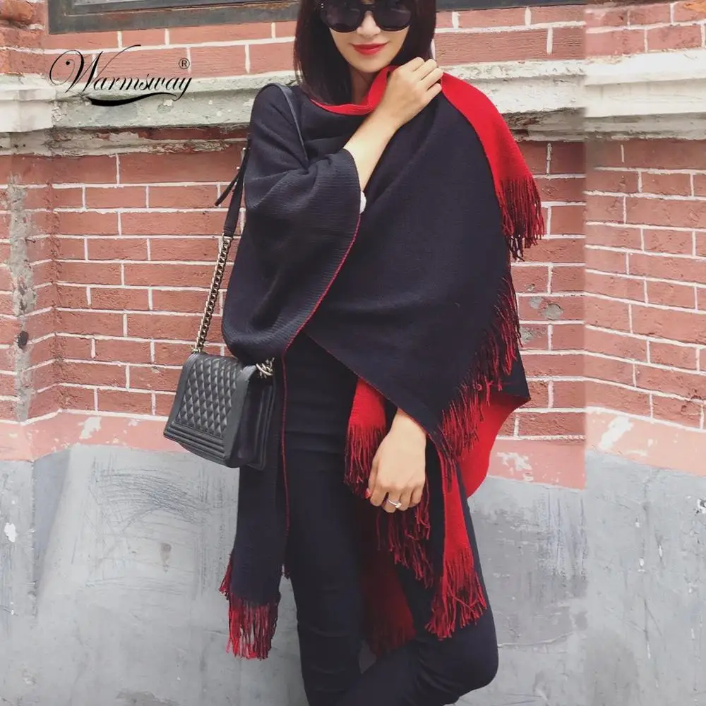 Quality guarantee Oversized Reversible reversed Women Winter Knitted Cashmere Poncho Capes Shawl Cardigans Sweater Coat C-008