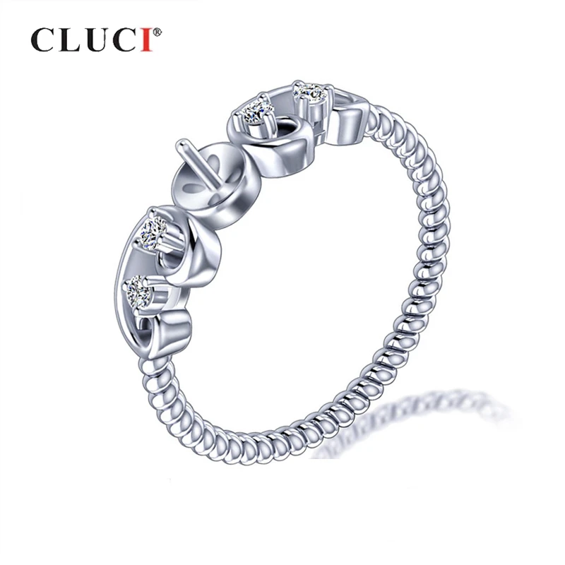 CLUCI 925 пробы серебро модная Корона женские кольца, бижутерия Серебро 925 цирконовая жемчужина кольца крепления круглая корона кольца