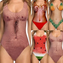 面白い 3D 印刷セクシーな水着女性ワンピース水着ブラウン胸毛男ビキニ水着 Fruite ビーチウェア水着 2019(China)