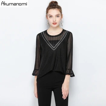 

Striped patchwork Blouses Shirts Women Clothes Plus Size 5xl xl Spring Autumn Ladies BlackTops Femininas Camisas Clothing Female