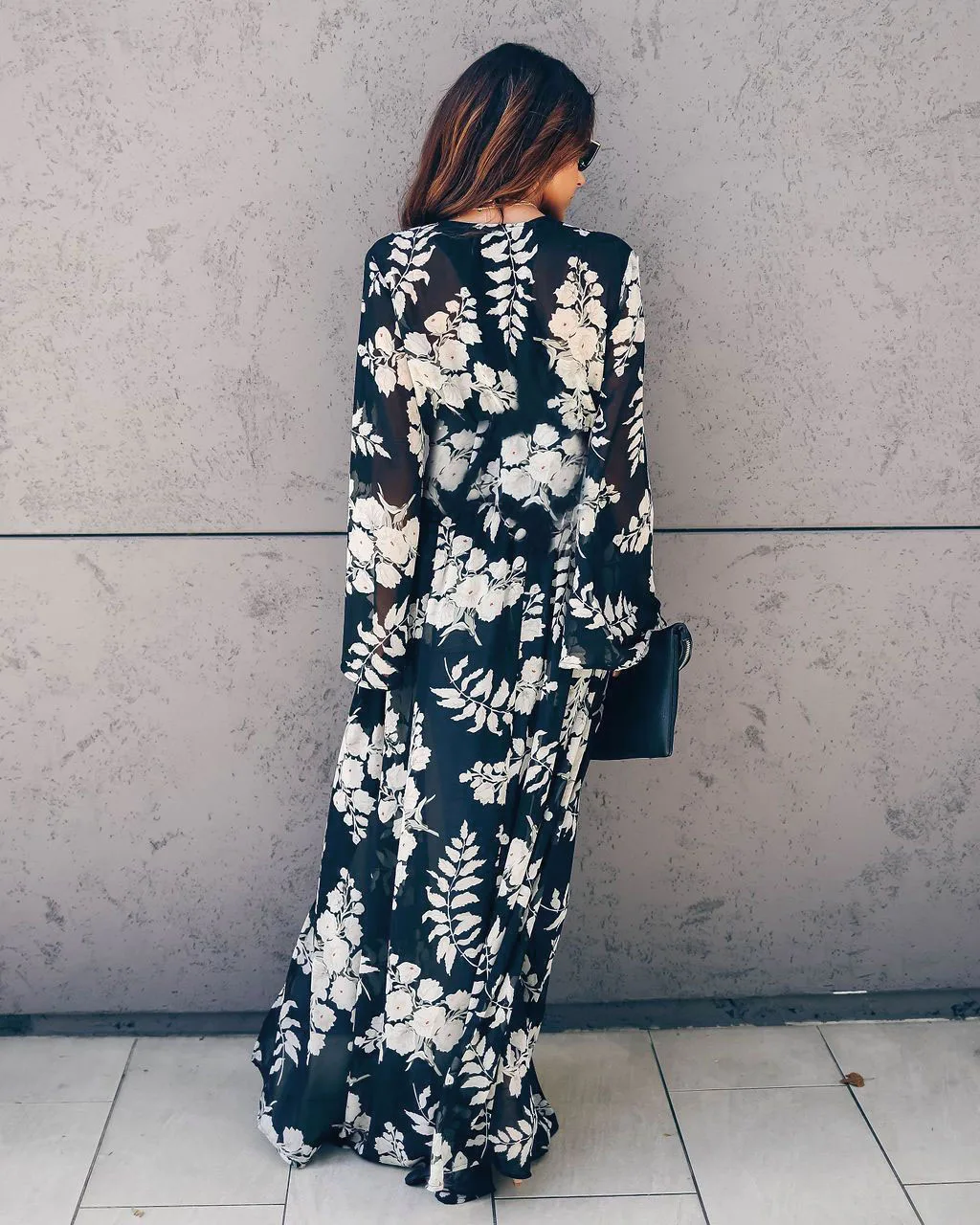 Bikini Cover-ups Boho Printed Long Kimono Cardigan Plus Size White Black Chiffon Tunic Women Beach Wear Swim Suit Cover Up A225