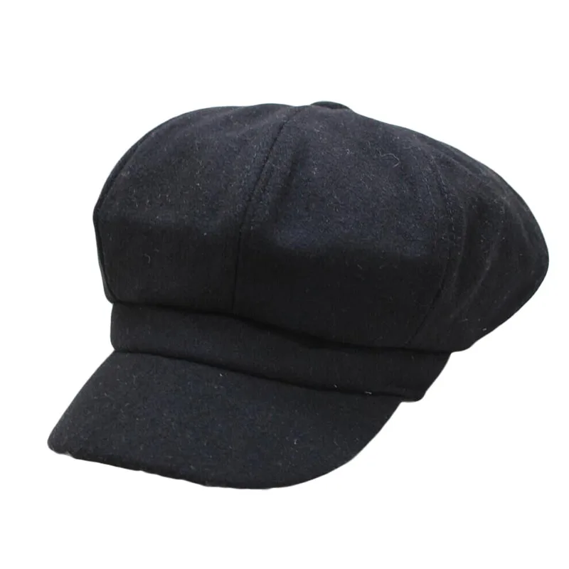 

Hot Women Wool Beret Hat British Style Retro Solid Color Octagonal Cap Female Thick Warm Painter Newsboy Caps Winter Hats Visor