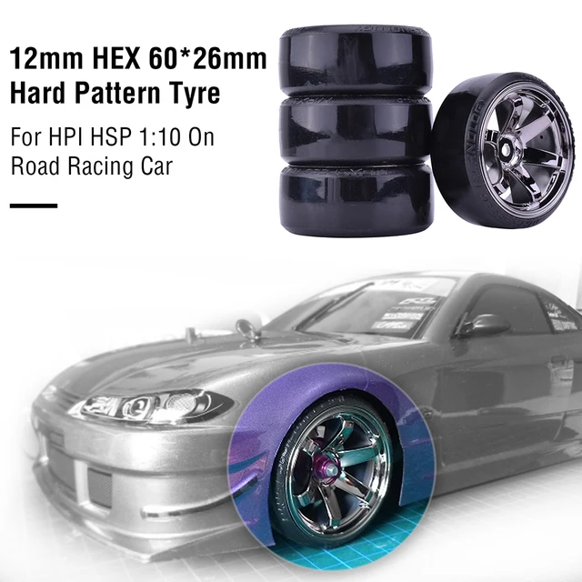 4PCS 1/10 RC Drift On-road Wheel Hard Pattern Tyre for 1:10 Traxxas D4 HSP  HPI Sakura TT01 Tamiya Drifting RC Car Accessories