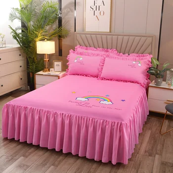 

Princess Bed Sheet Pillowcase Set Girls Kids Bed Skirt Cute Bed Pink Size King Mattress Bedding Yellow Sheets Cover Purple Set