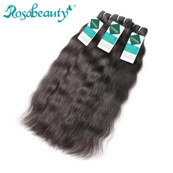 

Rosabeauty Raw Indian Virgin Hair Weave Bundles Natural Straight 100% Human Hair Extension Natural Color 10-40 28 30Inch