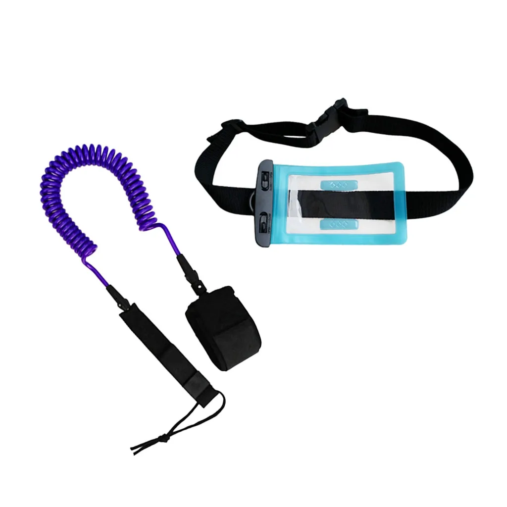 10ft 7mm Coiled Surfboard SUP Leash Stand up Paddle Board Leg Rope Ankle Strap with Waterproof Wallet Dry Bag for Surfing 