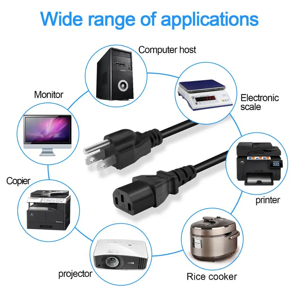 6Ft AC Power Cable Cord 3-prong Computer or Printer