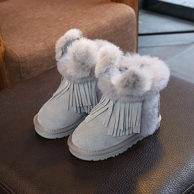

ULKNN Winter Cute Tassel Baby Girls Boots Elf Rabbit Children Leisure Non-slip Snow Boots Warm Big Kid's Shoes Baby Cotton Shoes