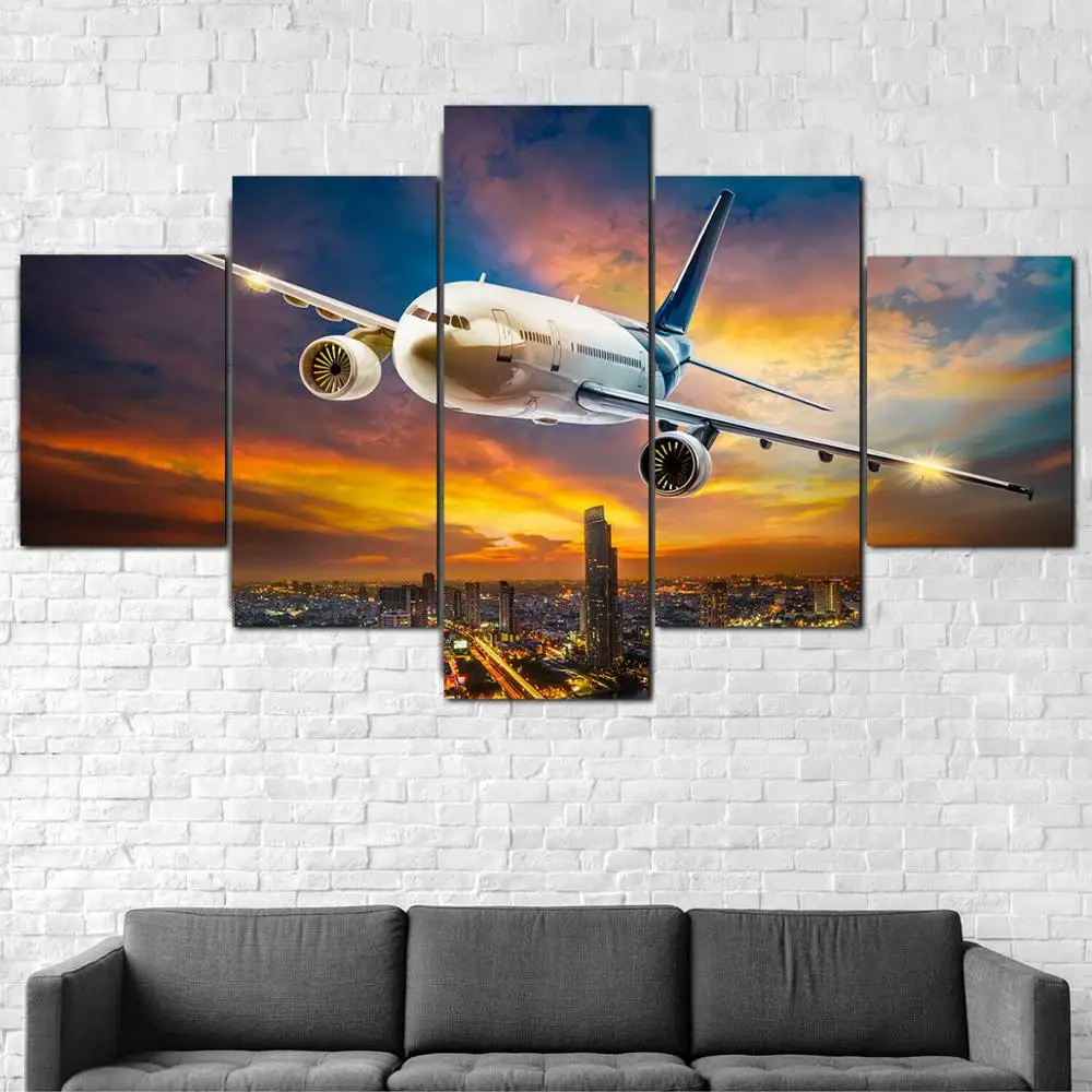 

Wall Art 747 Airplane Fly Paintings Canvas Pictures Home Decor Unframe 5 Pieces HD Prints Landscape Posters Drop Shipping